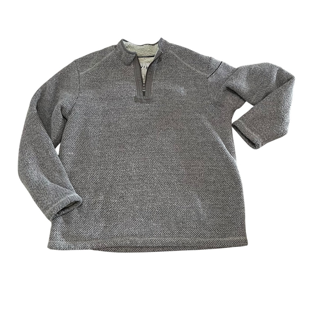 Orvis Sweater Sherpa Fleece Lined Mens XL Gray 1/4 Zip Pullover‎